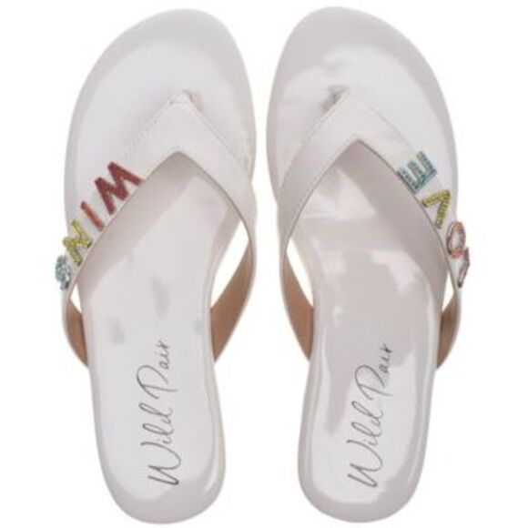 WILD PAIR Womens White Rhinestone Fantasia Round Toe Slip On Thong Sandals 8.5 M - Picture 4 of 4